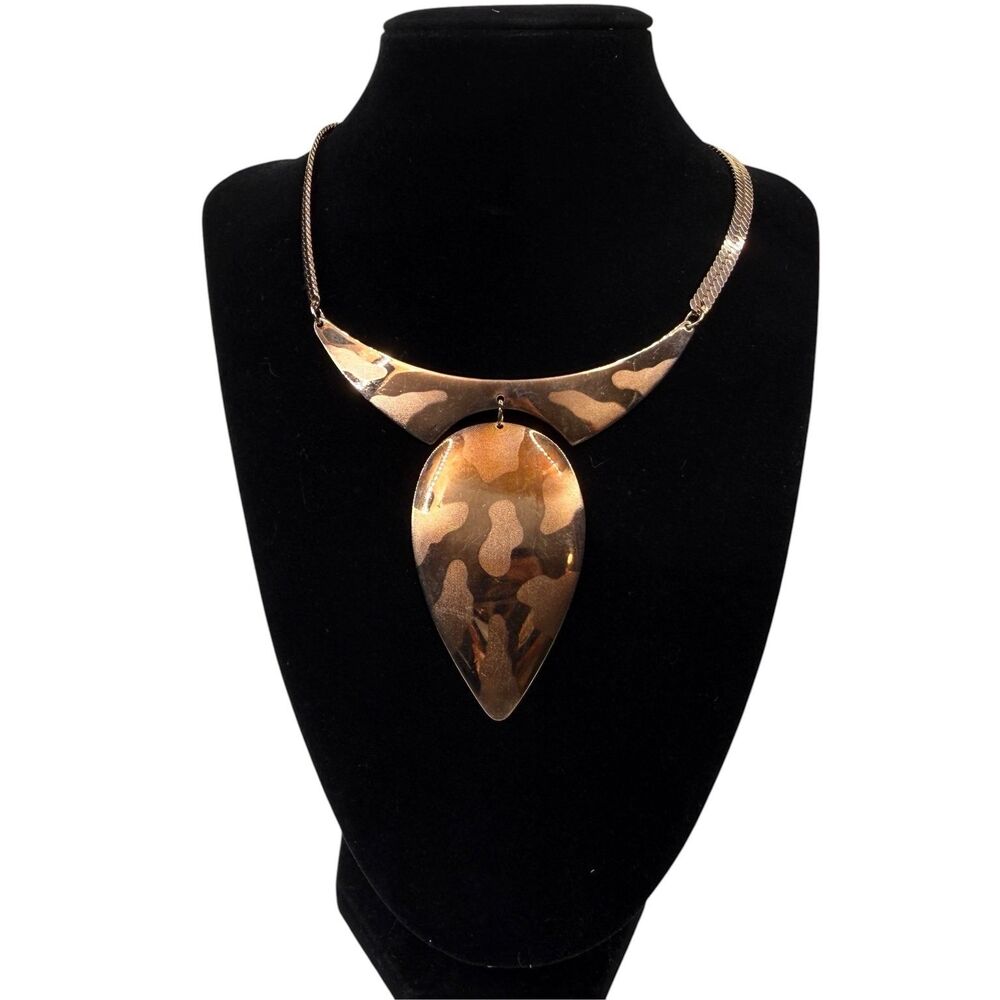 Bold Abstract Copper Tone Collar Statement Necklace Fashion Jewelry 15"
